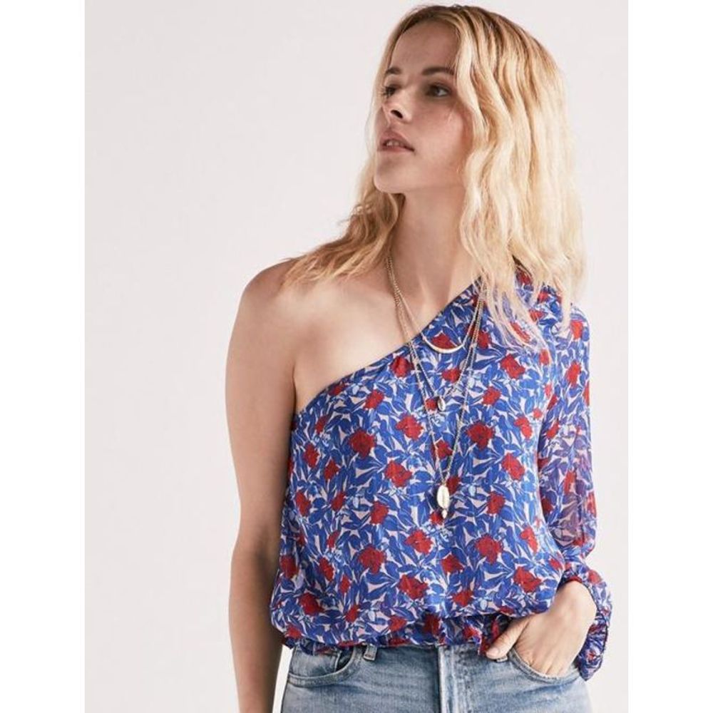 Lucky Brand Blue Floral One-Shoulder Blouse